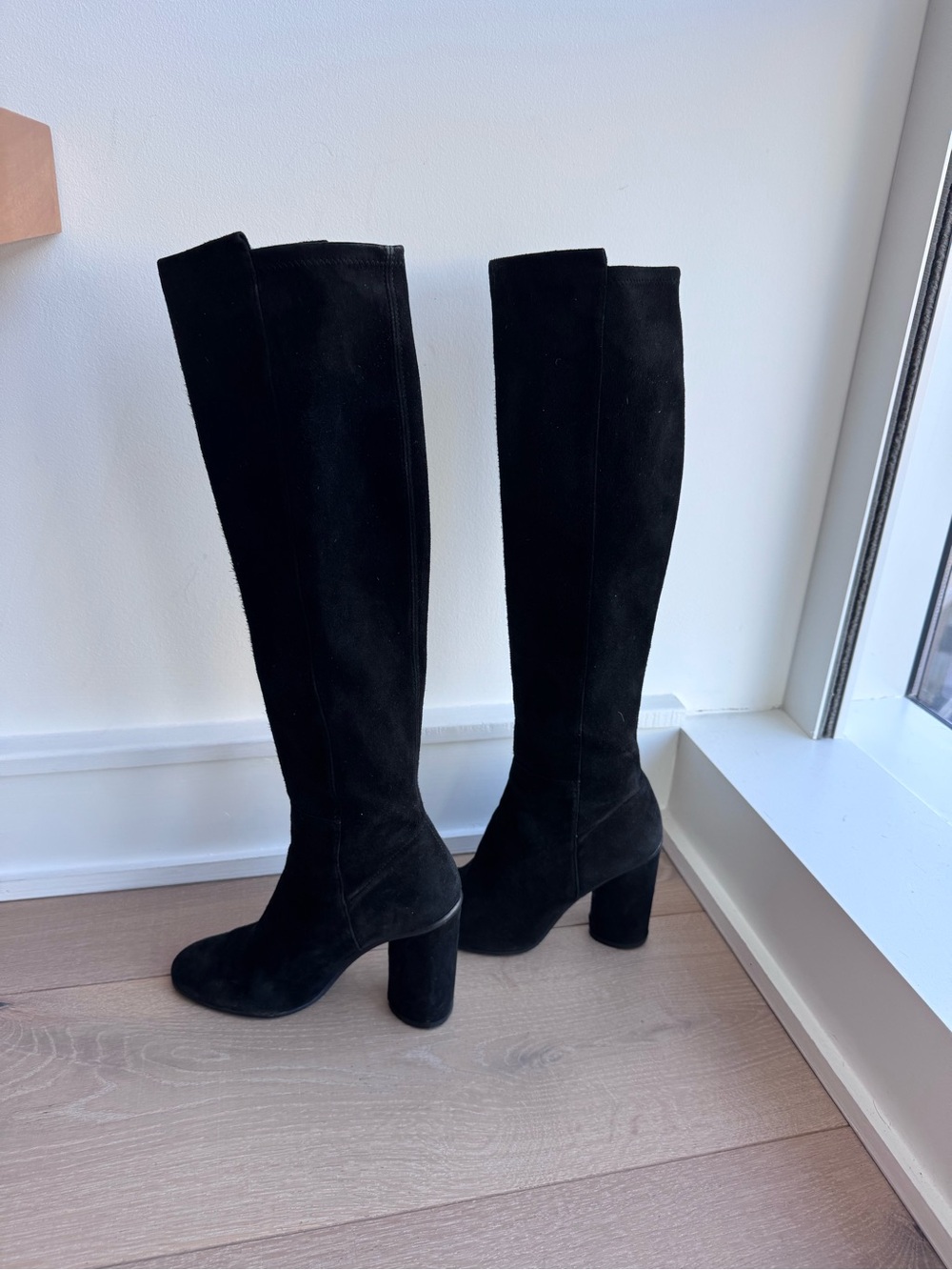Stuart Weitzman Black Knee-High Suede Block Heel Boots - Women